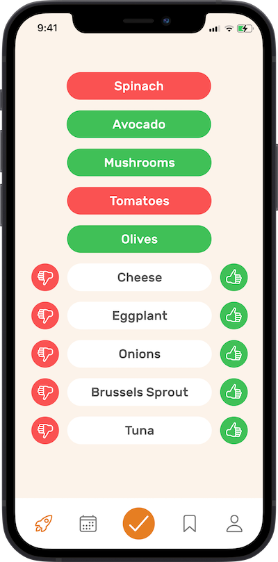 iPhones app meals screen